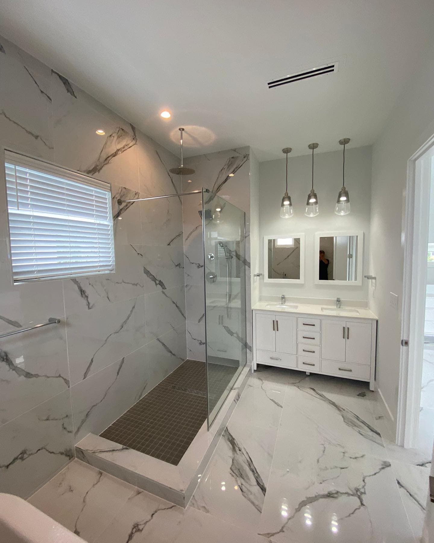 Walk-in marble shower
